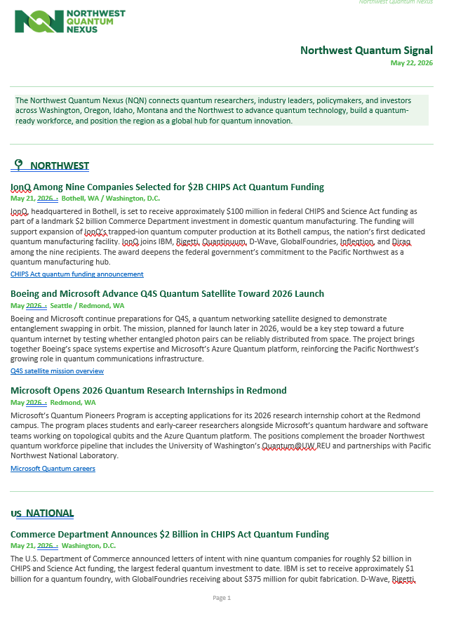 Northwest Quantum Signal newsletter preview